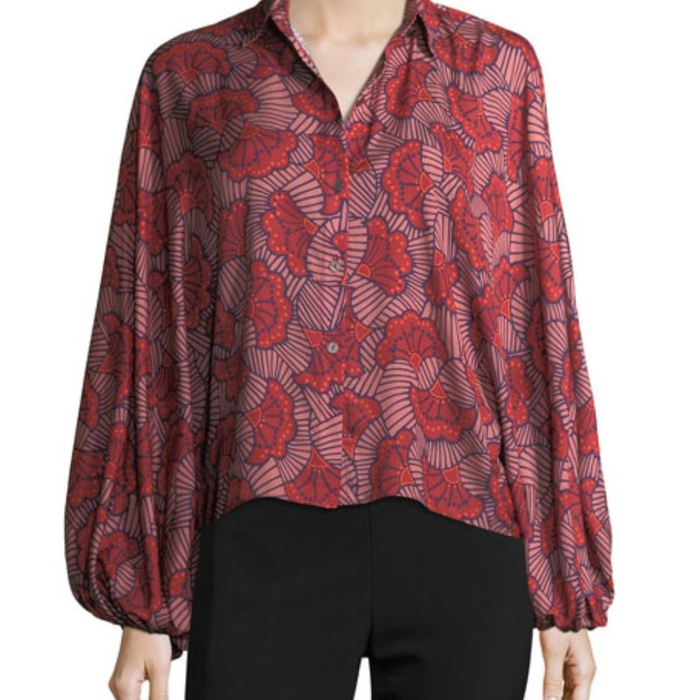 Alexis Nicolette Blooming Batwing-Sleeve Blouse, Red - Size XS